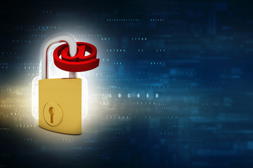 Poster - 3d rendering E-mail symbol with lock. Internet security concept