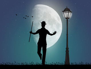 Sticker - illustration of man dances tip tap in the moonlight