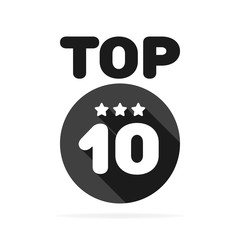 Top ten 10 black and white circle badge icon. Vector illustration