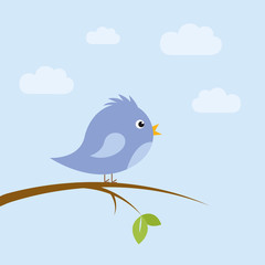 Wall Mural - cute little bird sitting on a branch in summer vector illustration EPS10