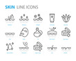 set of skin icons, aloe vera, lotion, moisture, uv
