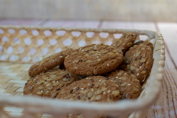 oatmeal cookies in a wicker basket