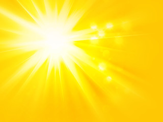 White shining star bursting  with a flare effect against bright yellow field. Asymmetric abstract background.