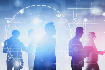 Poster - Team of business people, HUD interface
