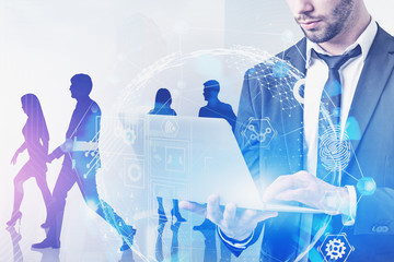 Poster - Man using smart interface in city