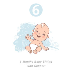 Wall Mural - little baby of 6 month. physical, emotional development milestones in first year. cute little baby b