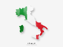 Italy Detailed Map With Flag Of Country. Painted In Watercolor Paint Colors In The National Flag