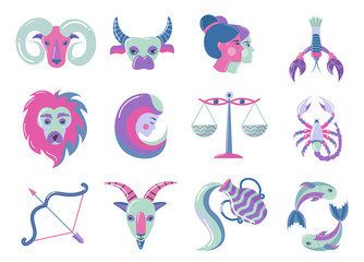 Set of modern color zodiac signs, for web design
