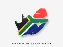 Republic Of South Africa Detailed Map With Flag Of Country. Painted In Watercolor Paint Colors In The National Flag
