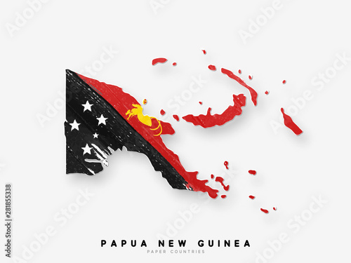 Fotografía Papua New Guinea detailed map with flag of country