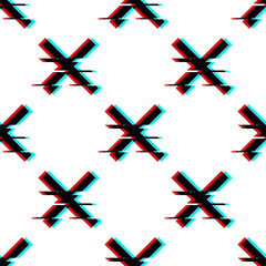 Fototapete - Vector seamless pattern with symbol of cross in glitch style. Geometric glitched Icon isolated on white background. Modern digital pixel distorted design. Television video error shape. Creative mark
