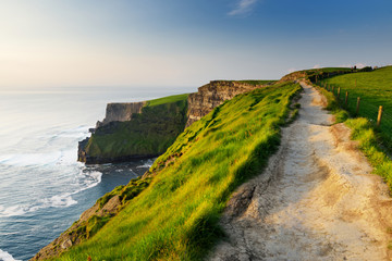  World famous Cliffs of Moher, one of the most popular tourist destinations in Ireland. Widely known tourist attraction on Wild Atlantic Way in County Clare.