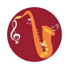 Sticker - saxophone musical on note background