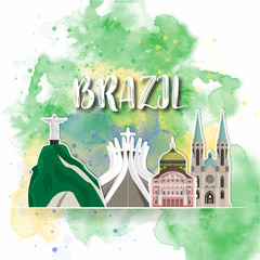 Brazil Landmark Global Travel And Journey watercolor background. Vector Design Template.used for your advertisement, book, banner, template, travel business or presentation.