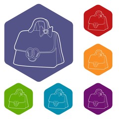 Sticker - Lady handbag icon in outline style isolated on white background vector illustration