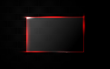 Abstract black background with square frame transparent glass effect a combination with light neon border. Layer  layout space on for text and background design