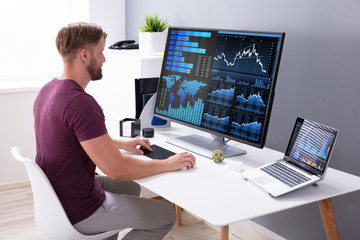Poster - Businessman Analyzing Graph On Computer