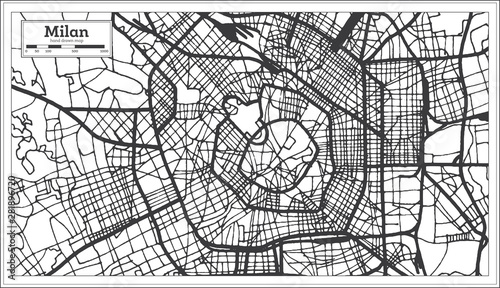 Cuadros en Lienzo Milan Italy City Map in Retro Style in Black and White Color