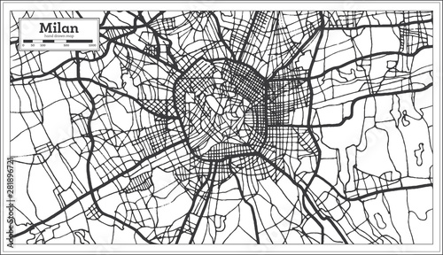 Fotografía Milan Italy City Map in Retro Style in Black and White Color