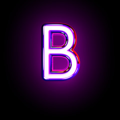 Purple shining neon font - letter B isolated on black background, 3D illustration of symbols