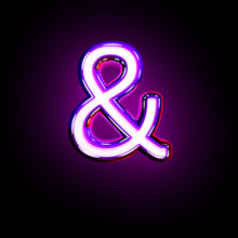 Ampersand Of Neon Purple Shine Font Isolated On Black - 3D Illustration Of Symbols