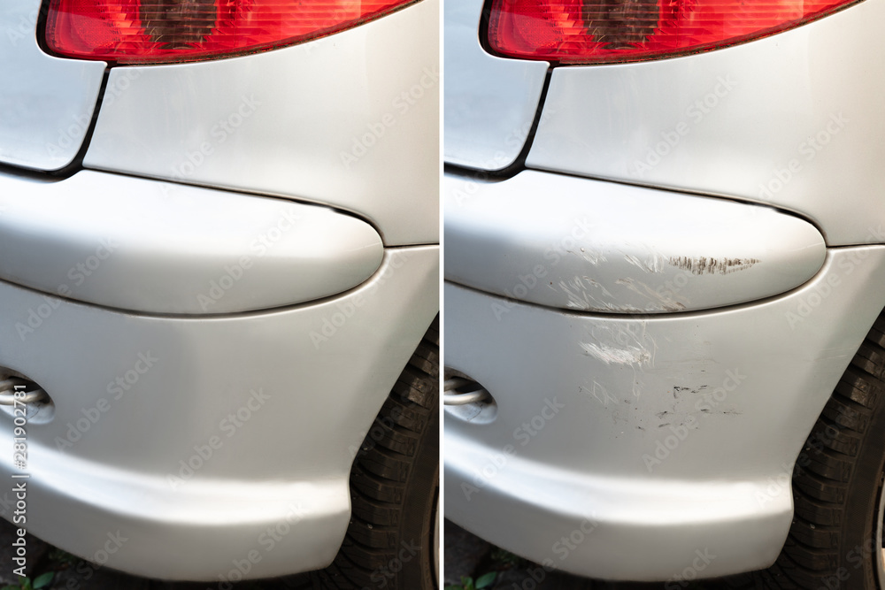 Car dent repair before and after - obrazy, fototapety, plakaty 