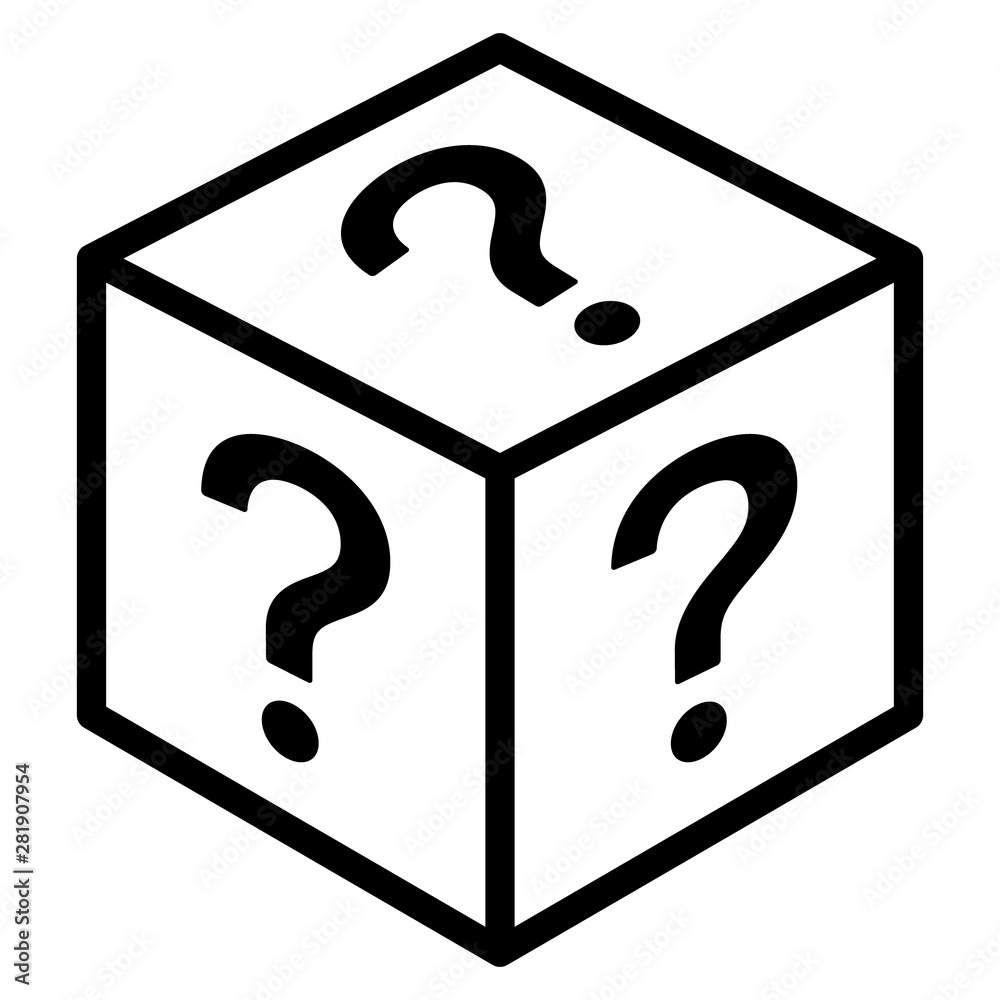 Mystery box or random loot box line art vector icon for games and apps - obrazy, fototapety, plakaty 