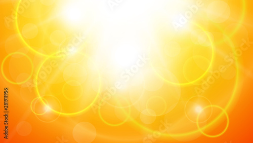 Sunny orange natural background, sun with green nature bokeh background