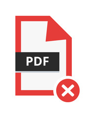 Aufkleber - Vector incorrect disapproved pdf file. Flat icon with red cancel sign – error. Symbol of not accepted portable document file for web and print isolated on a white background.