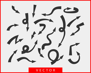 Poster - Collection arrows vector background black and white symbols. Different arrow icon set circle, up, curly, straight and twisted. Design elements.