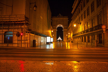 Wall Mural - View on the central streets of Lisbon at night