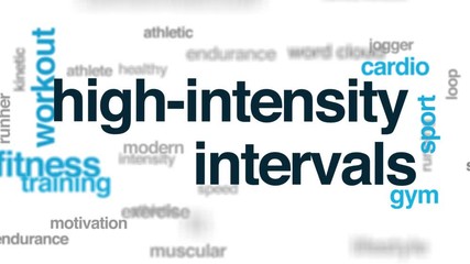 Poster - High-intensity intervals animated word cloud. Kinetic typography.