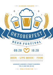 Wall Mural - Oktoberfest flyer or poster retro typography template design beer festival celebration vector illustration