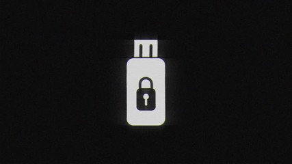 Poster - Secure usb drive in glitch effect mp4 video on dark background