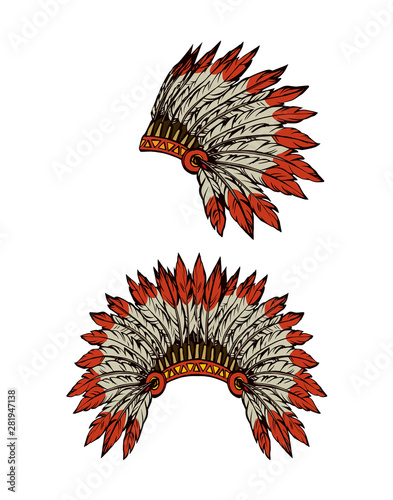Fotografía Native American with feathers. Vector drawing