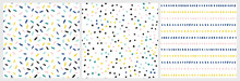 Confetti Vector Pattern Set. Collection Of Abstract Festive Seamless Background With Colorful Sprinkles And Dots.