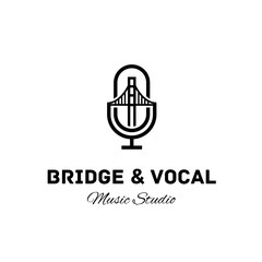 Wall Mural - microphone bridge logo design line art illustration