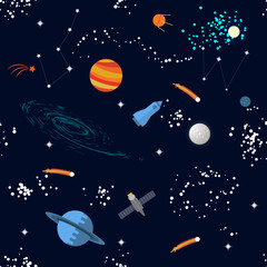Wall Mural - space seamless pattern with planets and stars