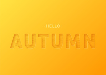 Wall Mural - Autumn text greeting in banner design on an orange background. Paper cut and craft. Vector illustration