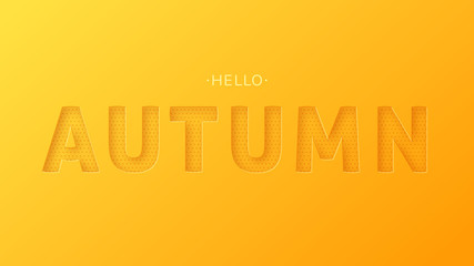 Wall Mural - Autumn text greeting in banner design on an orange background. Paper cut and craft. Vector illustration