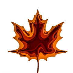 paper art cartoon abstract waves. autumn paper carve background. the maple leaf which is cut out fro