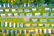 Caravan Site Park Aerial View Illuminated By Summer Sun