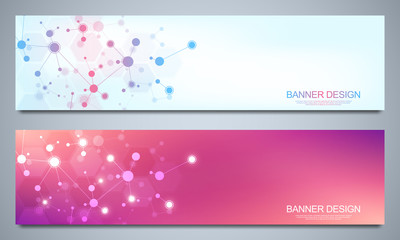Wall Mural - banners design template with molecular structures and neural network. abstract molecules and genetic