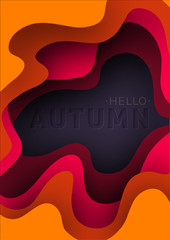 Wall Mural - Autumn text greeting in banner design on an orange background. Paper cut and craft. Vector illustration