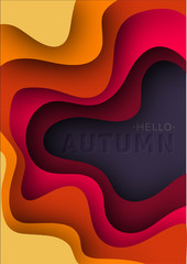 Wall Mural - Autumn text greeting in banner design on an orange background. Paper cut and craft. Vector illustration