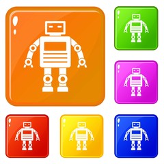 Sticker - Robot icons set collection vector 6 color isolated on white background