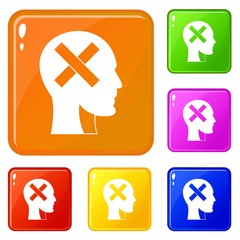 Poster - Human head with cross inside icons set collection vector 6 color isolated on white background