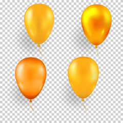 Wall Mural - Set of yellow balloons in different shades and a glossy golden balloon on a transparent background. Glossy realistic birthday ball.Vector