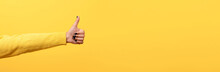 Thumb Up, Like Sign  Over Trend Yellow Background, Panoramic Image