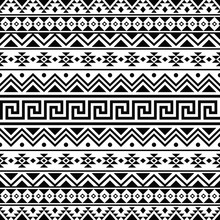 Ikat Aztec Ethnic Seamless Pattern Design In Black And White Color. Ethnic Illustration Vector. 